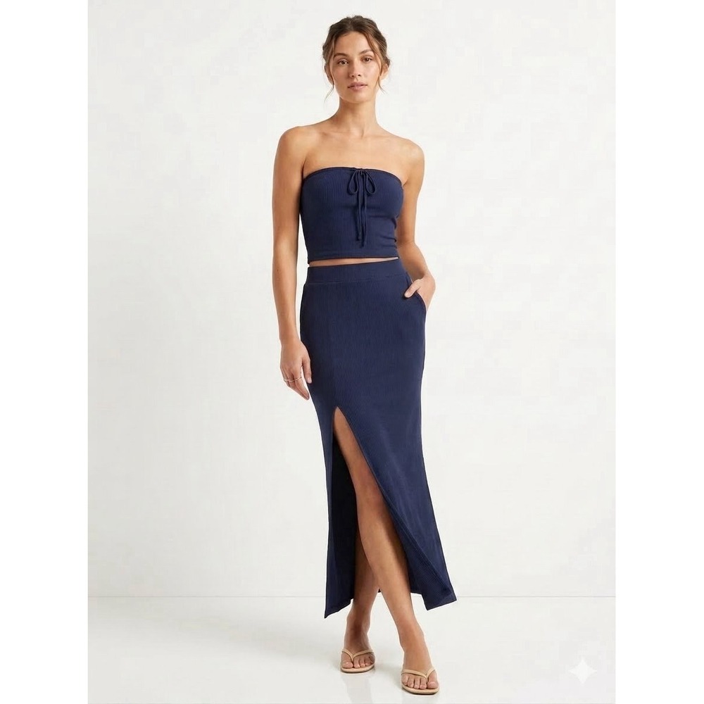 NWT Offline by Aerie Ribbed Navy Maxi Skirt Set XS Top M Skirt Matching Set New